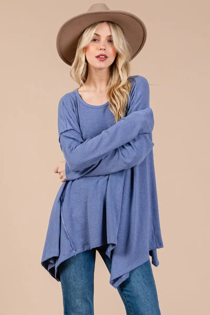 Ces Femme Asymmetrical Long Sleeve Top for Effortless Style - Love Salve